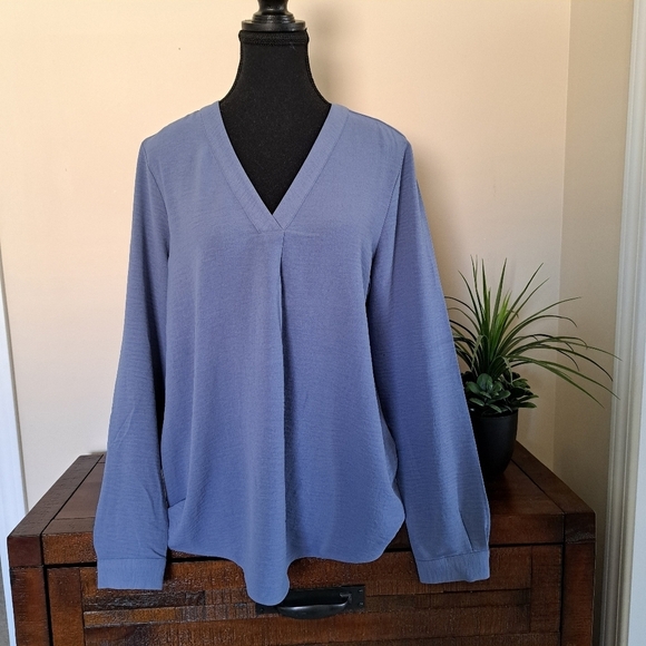 Dalia Blouse Women's Long Sleeved Blue Pull Over V-Neck Shirt Various Sizes - Picture 2 of 10